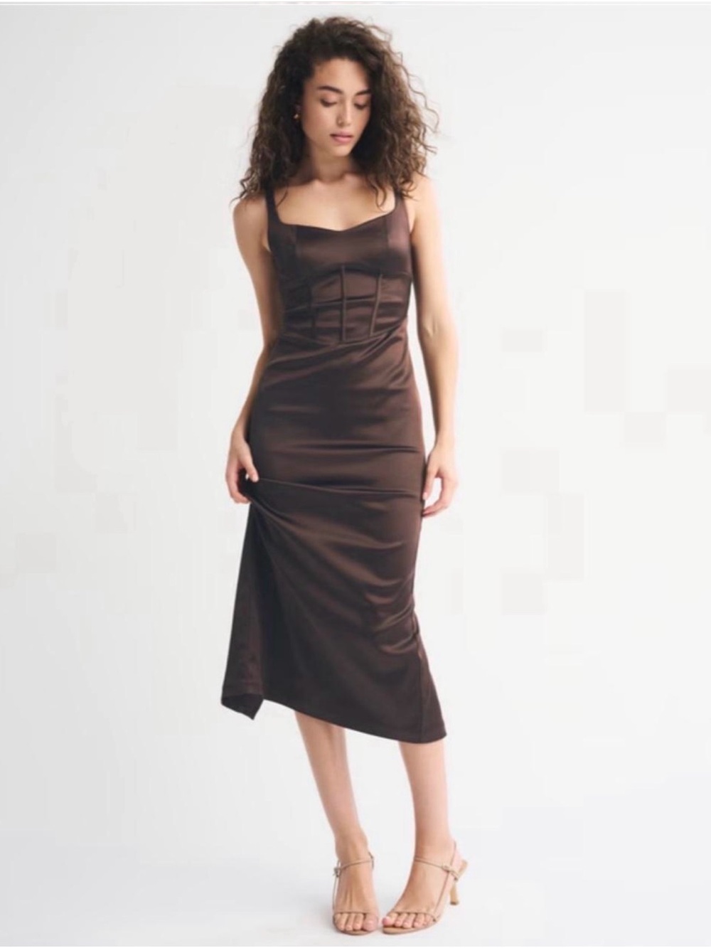 Abercrombie & Fitch Chocolate Brown Satin Midi Slip Dress